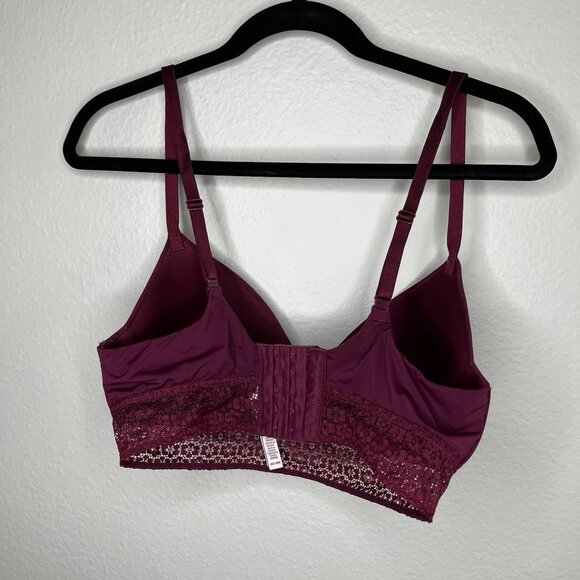 Victorias Secret Burgundy Long Line Lace Trim No Wire Bra 36C - Picture 9 of 9